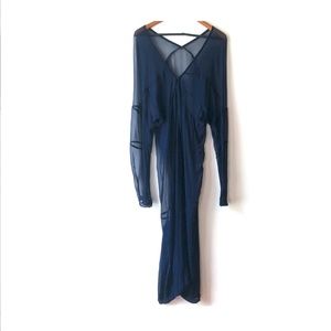 GORGEOUS Vintage Comme Des Garçons Midnight Blue Sheer Transparent Maxi Dress